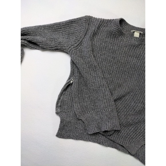H & M Women's Long Sleeve Medium Knit With Side Zippers Pull over Gray Sweater - Picture 12 of 12